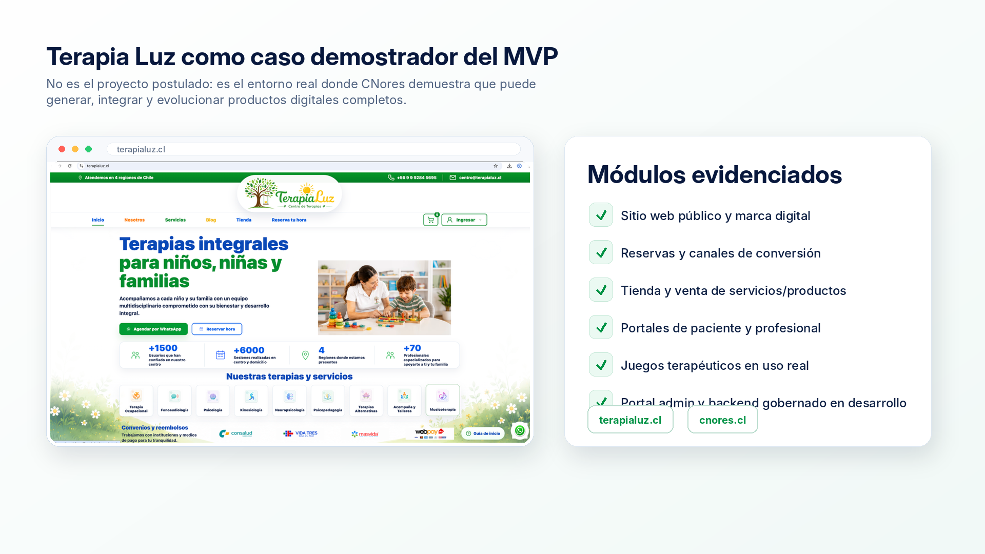 Terapia Luz como caso real demostrador de CNores